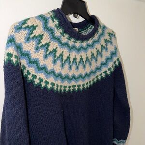 L.L. Bean Men's Blue & Green Crewneck Sweater - Vintage - Size S